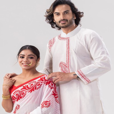 শাড়ি+পাঞ্জাবি ক্যাপল সেট